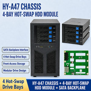 แชสซีเซิร์ฟเวอร์ HY A47 Tower, รองรับ GPU 4 ตัว, ฮาร์ดดิสก์แบบ Hot-Swap ขนาด 3.5 นิ้ว 10 ช่อง, รองรับเมนบอร์ด ATX, พาวเวอร์ซัพพลายสำรองสำหรับการประมวลผล AI - Product Image 3