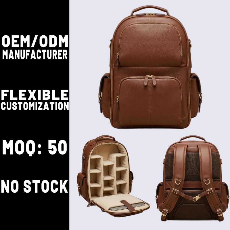 Manufacturer OEM Genuine Leather Camera Backpack