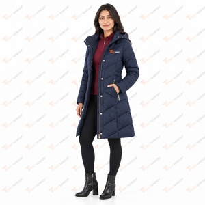 <b>Women's</b> <b>Navy</b> Blue Long Quilted Down Jacket Detachable Hood <b>Winter</b> Windproof Thick Puffer <b>Coat</b> - Product Image 3