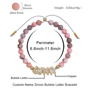 Bracelet ajustable personnalisé avec nom <span class=keywords><strong>en</strong></span> lettres bulles <span class=keywords><strong>en</strong></span> zircon et cuivre, orné de perles <span class=keywords><strong>en</strong></span> pierre naturelle, pour meilleure amie - Product Image 4