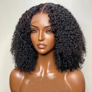 Perruque Afro Kinky Curly Short Bob pas cher Perruques Lace Front de cheveux humains complets sans colle pour les femmes noires 360 Hd Perruque Lace Frontal Cheveux humains