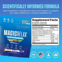 Sachets individuels personnalisés OEM/ODM de magnésium, ashwagandha, safran, vitamine D3 et théanine pour adultes : soutien du stress, de l'humeur, du cortisol et du sommeil