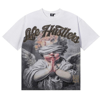 Kaos Unisex Loose Fit High Street Bahan Katun Bernapas 1.1 Cetak Gambar Malaikat Dengan Huruf Berhias Berlian Imitasi