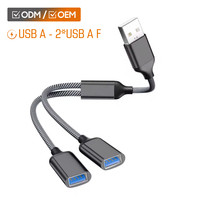 Cable USB-A trenzado de metal y nailon 2 en 1 y 3 en 1 personalizado OEM, cable de datos OTG macho a hembra, extensor USB