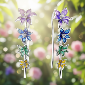 Orecchini Pendenti a Fiore da Donna, con Cristalli Colorati e Strass, in Lega Placcata Argento, Gioielli Stile Romantico per Feste - Product Image 2