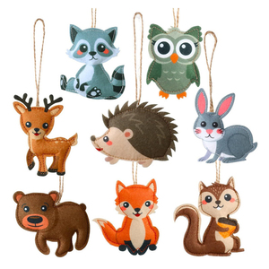 8Pcs Cute Animal Lanyard Christmas Tree Decor Set Woodland Party Decorations Forest Ornament Kit Felt Lanyards for Home Office