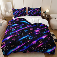 Ensemble de literie en microfibre écologique 3 pièces, étoiles néon colorées, galaxie, espace, ciel nocturne cosmique, housse de couette imprimée en 3D pour la maison