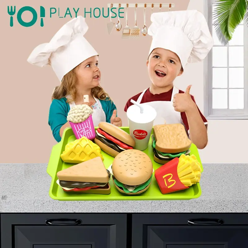 Yüksek kaliteli çocuk's Diy Hamburger seti simülasyon aperatif gıda Hotdog sandviç çocuklar için oyun evi oyuncak Mini mutfak seti oyna Pretend