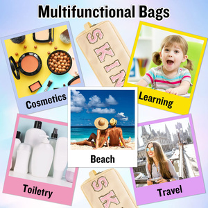 Custom Fashion Chenille Glitter Letter Makeup Bag Waterproof Cosmetic <b>Toiletry</b> Pouch Travel <b>Storage</b> OEM Organizer Bag For Women - Product Image 5