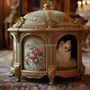 OE-FASHION Maison pour chien en bois massif hexagonal doré antique, pavillon de luxe pour animaux de compagnie de style rococo avec toit en forme de dôme - Product Image 5