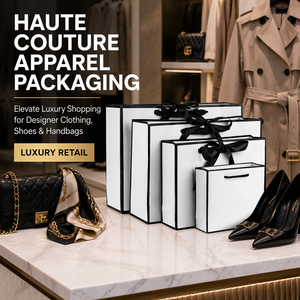 Sacchetto Regalo di Lusso in Cartone Personalizzato con Logo e Manici in Nastro di Raso per Abbigliamento, Scarpe, Profumi e Imballaggio per lo Shopping - Product Image 2