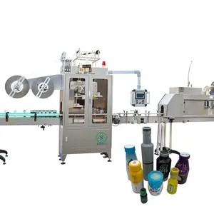 Automatic bottle shrink sleeve mineral water bottle body & cap shrink sleeve label applicator machine