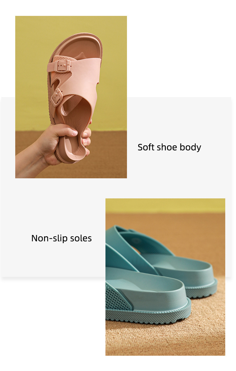 New Solid Color Couple Double Buckle EVA PVC Slippers Home Non-slip Soft Bottom Slides