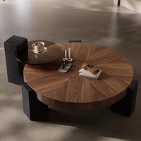 Table basse moderne pour salon, ronde, style mid-century, 3 pieds, en bois de noyer noir, ensemble de table centrale