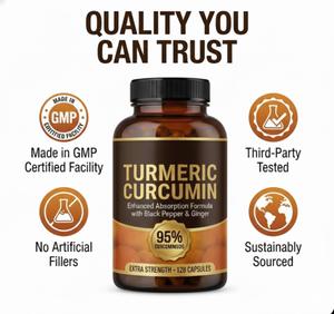 Cápsulas de Extracto de Cúrcuma Silvestre OEM con <span class=keywords><strong>Pimienta</strong></span> <span class=keywords><strong>Negra</strong></span> y Jengibre, 95% Curcuminoides, Alta Absorción, Certificado GMP, Apoyo para las Articulaciones - Product Image 4