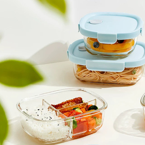 Boîte à lunch écologique en verre soufflé à la main pour <span class=keywords><strong>femme</strong></span> avec couvercle en plastique, compatible micro-ondes, pour cuisine, fête, préparation de repas, bento, contenant alimentaire - Product Image 5