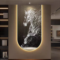 Lampe LED 3D de luxe moderne en forme d'arche, élément de cheval en cours d'exécution, plaque de cristal de carbone, peinture décorative sculptée finement haut de gamme