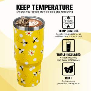 Custom Logo 30 oz <b>Bee</b> Tumbler with Handle <b>Gifts</b> for <b>Bee</b> Lover 30oz Stainless Steel Travel Cup Mug Water Bottle - Product Image 4