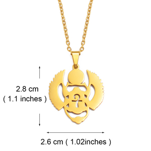 Collier pendentif <span class=keywords><strong>Scarab</strong></span>ée ailé égyptien antique Ankh en acier inoxydable, amulette africaine, charme pour mariages, Clé du Nil # 269221 - Product Image 4