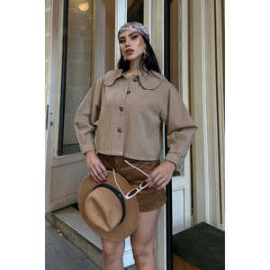 Camisa de Manga Larga con Cuello Peter Pan para Mujer, Blusa Informal de Mezclilla con Botones al Frente - Product Image 4