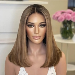 Parrucche anteriori in pizzo con capelli umani Prepuckled taglio <span class=keywords><strong>corto</strong></span> e capelli lisci 613 europei parrucca Top in seta Remy parrucche capelli umani - Product Image 3