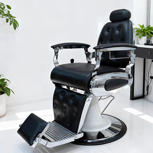 Sillón de Barbería de Cuero Sintético Negro Resistente, con Reposacabezas y Reposapiés Ajustables, Diseño Reclinable, Costuras en Diamante, para Salón - Product Image 3