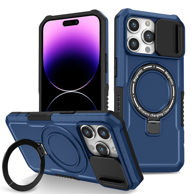 Rotatable Magnetic Kickstand Phone Case for iPhone 17 Pro Max 17 Air 16 15 14 13 12 11 Shockproof Slide Camera Back Cover