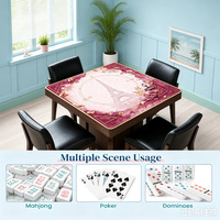 Tapis de Mahjong Tile Muse Bourgogne Floral 80x80cm, motif Tour Eiffel avec fond rose, pour accessoires de table de Mahjong américain