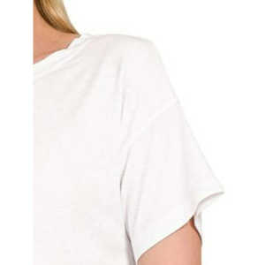 Camiseta Corta Zenana Blanca con Cuello Redondo y Canalé, Mezcla de Rayón y Elastano, Tallas S/M/L - Product Image 3