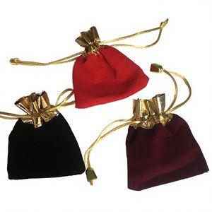 Sacs cadeaux en velours avec cordon de serrage de 2,8 x 3,6 pouces avec bordure dorée, pochettes pour petits cadeaux, bijoux, faveurs de mariage, Noël - Product Image 1