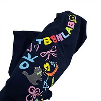 Chemise à manches courtes pour jeunes, surdimensionnée, 100% coton pur, tricotée, brodée avec un motif, 230 grammes, tendance et confortable