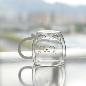 Tazza da caffè in vetro di nuovo Design personalizzabile in borosilicato a doppia parete da 300ml con adesivo per gatti cattivi - Product Image 3
