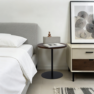 Set Of 2 <b>Small</b> Round Side <b>Table</b> Wooden Concentric Circles Metal <b>Pedestal</b> Nightstand For Corner <b>Small</b> Space - Product Image 3