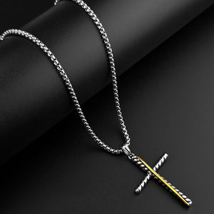 Collar de plata con colgante de cruz de acero inoxidable para hombre, estilo vintage, a la moda, un regalo para seres queridos, amigos, familiares o parejas - Product Image 1