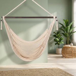 Silla Colgante Hecha a Mano con Barra Separadora de Madera, Cuerda de Algodón Mezclado, Silla Colgante de Macramé para Interiores, Exteriores y Jardín - Product Image 1