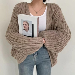 Suéter de Punto Estándar para Mujer, Abrigo Coreano de Otoño Invierno, Cárdigan con Cremallera, Manga Farol, Color Sólido, Antipilling, Versátil, Informal - Product Image 3