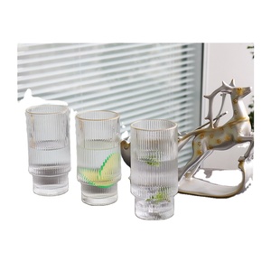 Vidro de ondulação bebendo do vintage alto branco copos vidro ondulação canecas copo de vidro 16oz 12oz com ondulado - Product Image 3