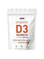 Ouuso Vitamine D3 50 000 UI + K2 MK-7 200 mcg 240 gélules à l'huile de coco vierge |   Complément alimentaire 2-en-1 pour adultes, facile à avaler