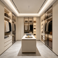 Armoire de dressing sur mesure en verre avec éclairage LED, étagères de rangement, luxe, écologique, moderne, directement de l'usine