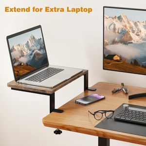 Desktop Extension Shelf Wood Grain Top Metal Frame Adjustable Desk Side Rack For Computer Storage Organizing Workspace - Product Image 2