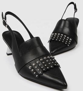 Nappe di modo <span class=keywords><strong>con</strong></span> <span class=keywords><strong>borchie</strong></span> slingback nero kitten heel <span class=keywords><strong>scarpe</strong></span> di cuoio della signora - Product Image 5