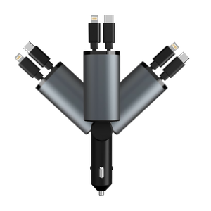 <span class=keywords><strong>Chargeur</strong></span> de station de téléphone de <span class=keywords><strong>voiture</strong></span> rétractable à charge rapide 120W <span class=keywords><strong>4</strong></span> en 1 Affichage numérique LED 2 câbles USB C 8 broches Adaptateur rapide PD - Product Image 3