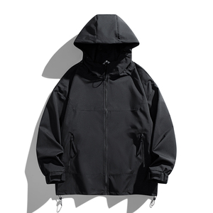 Design OEM Vente en gros <span class=keywords><strong>Softshell</strong></span> léger d'automne vierge Fermeture éclair complète à capuche Manteau de randonnée pour hommes Coupe-vent Veste tactique décontractée - Product Image 2