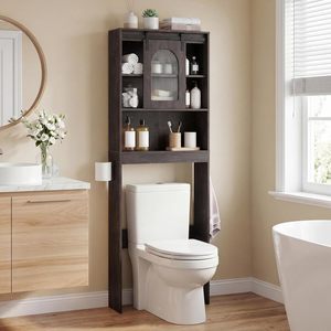 Meuble de rangement pour salle de bain au-dessus des toilettes avec porte coulissante, organisateur de salle de bain de style farmhouse de 32,3 po de large avec porte-papier toilette - Product Image 4