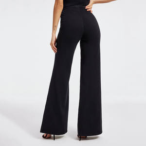 กางเกงทรงกระดิ่งสีดำสำหรับผู้หญิง,เสื้อผ้าแบบสั่งทำผ้าลินินเนื้อนิ่มเอวสูงกางเกงขาบานสีดำ - Product Image 5