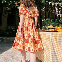 Robe d'été décontractée pour femmes, imprimé floral, à volants, manches courtes, robes de soirée de plage midi fluides