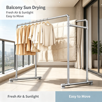 Porte-vêtements autoportant en métal à double barre pour intérieur, séchoir à linge domestique