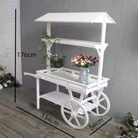 Chariot en bois blanc décoratif, chariot à bonbons en bois à vendre, chariot de bar en bois avec roulettes pour les fêtes, les anniversaires, les mariages et les événements