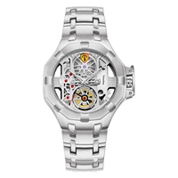 LOOKWORLD 3068 Nouvelle montre pour homme de style professionnel à double face ajourée et transparente, avec quartz et perles, boîtier en alliage et bracelet en acier inoxydable
