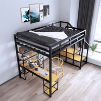Lit Loft Double Couche Art Simple Lit Cadre Doux avec Appartement Simple Gain de Place Bureau Bas Maison Chambre Style
